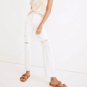 NWT Madewell Perfect Vintage Straight Jean *Tile White, Ripped-Knee Edition $138